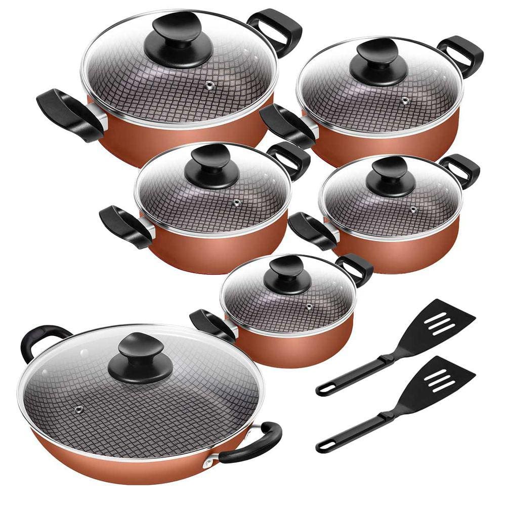 Conjunto De Panelas Antiaderente Spesso Caçarola + Frigideira Wok N° 28 2 Alças Cobre 6 Peças Patolux