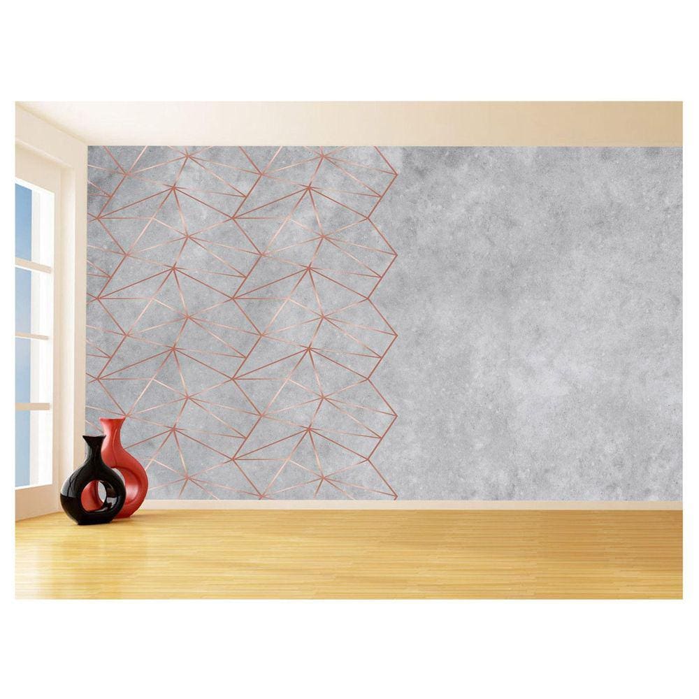 Papel De Parede 3D Concreto Linhas Dourado Rose 3,5M Kkt195