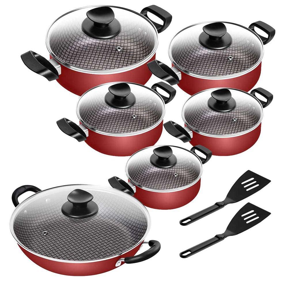 Conjunto De Panelas Antiaderente Spesso Caçarola + Frigideira Wok N° 28 2 Alças Vermelho 6 Peças Patolux