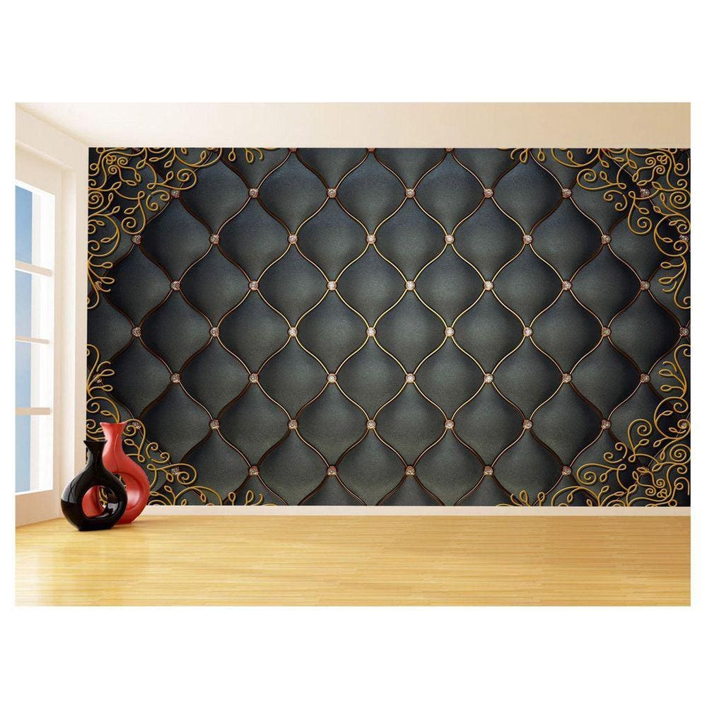 Papel De Parede 3D Textura Capitonê Floral Couro 3,5M Txt47