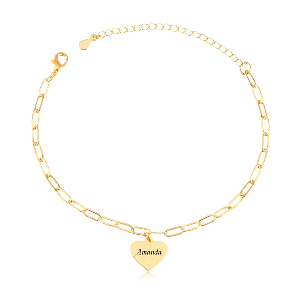 Pulseira Cartier Personalizada Com Pingente De Coração Com Nome Em Banho De Ouro 18K