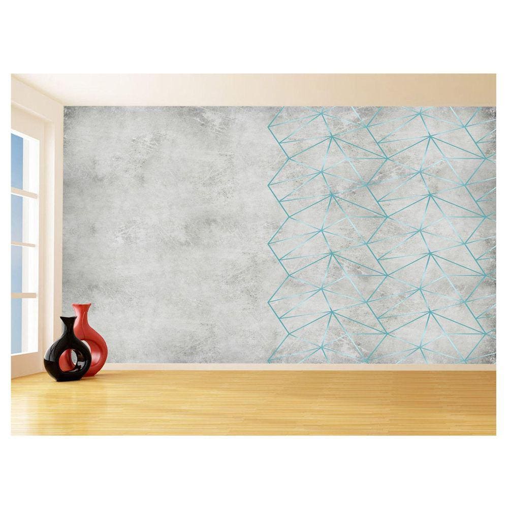Papel De Parede Concreto Linhas Azul Turquesa 3,5M Kkt268