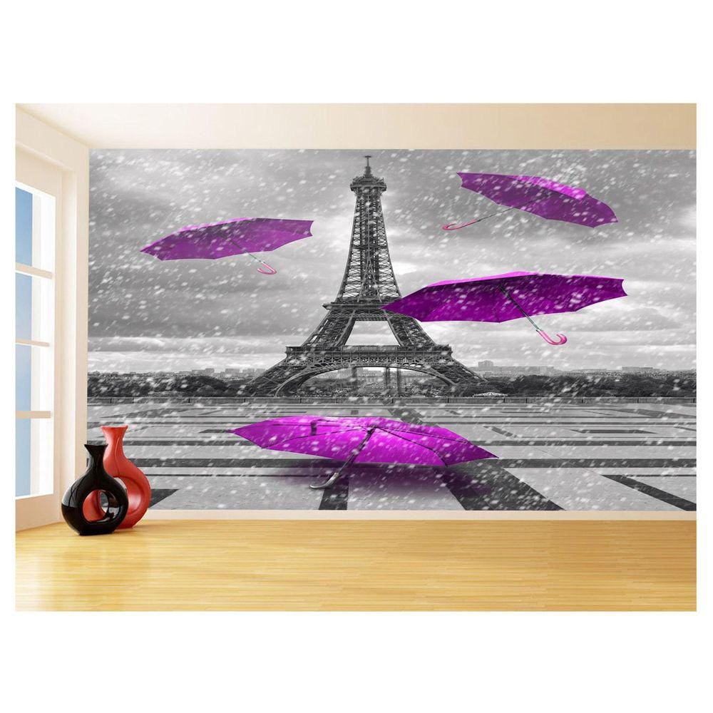Papel De Parede Paris Eiffel Guarda Chuva Céu 3,5M Ncd316