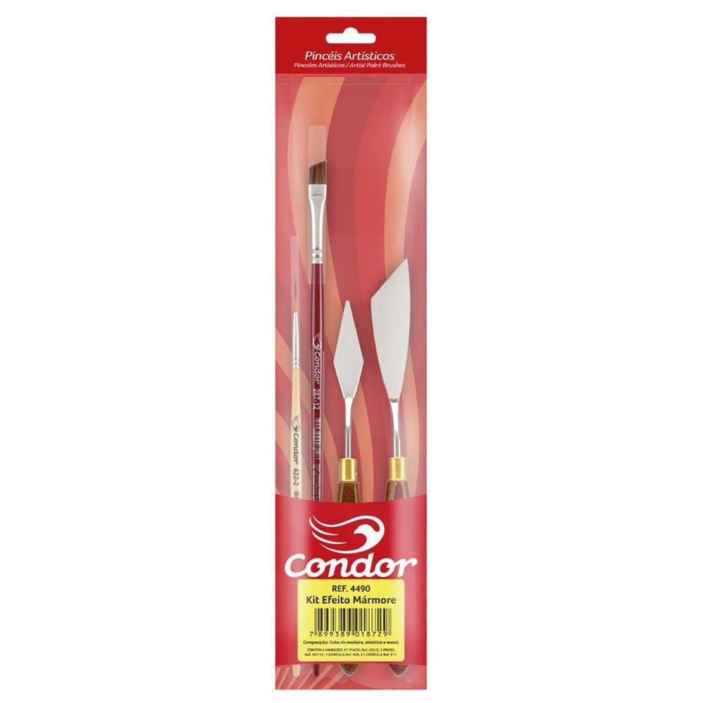 Kit Pinceis Efeito Marmore Condor 4490 Com 4 Pecas