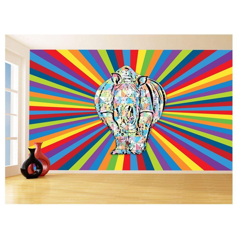 Papel De Parede 3D Animais Pop Art Rinoceronte 3,5M Pxa503