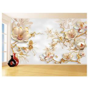 Papel De Parede 3D Floral Textura Sala Flores 3,5M Xfl348
