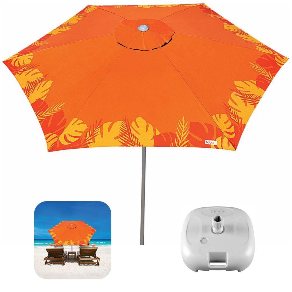 Kit Ombrelone Guarda Sol 2,4m Sombreiro Alumínio Malibu Laranja Com Base Plástica Branca - Tobee