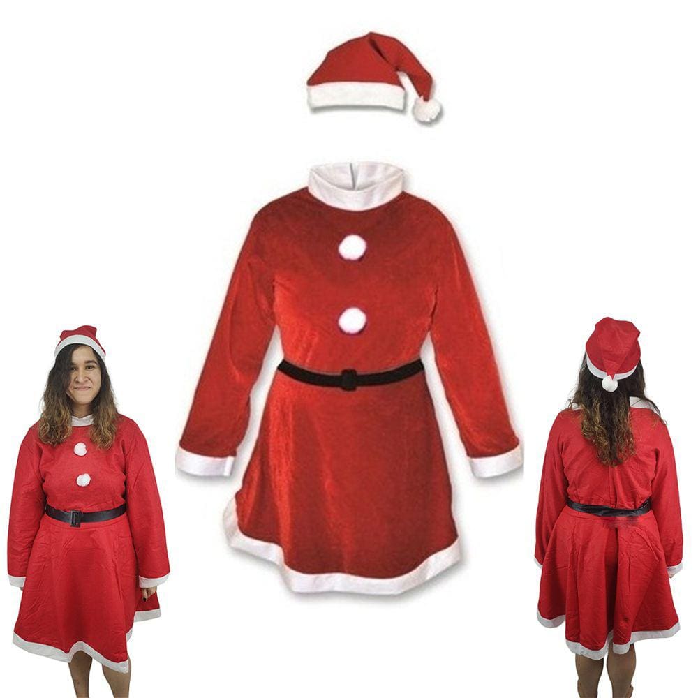 Roupa Mamae Noel Vestido Natal Festa Natalina Cinto Gorro Comemoraçao Fim de Ano Fantasia