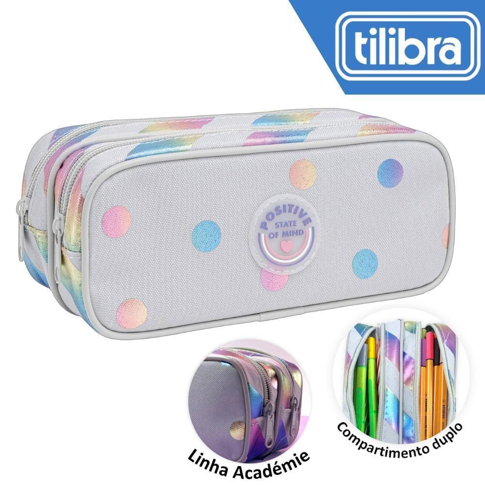 Estojo Duplo Tilibra Académie Listras Rosa Claro 21x9x9cm