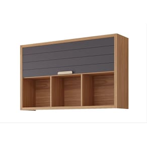 Armário Aéreo 1 Porta Basculante 3 Nichos 120cm Luiza Yescasa Freijó/Titanium