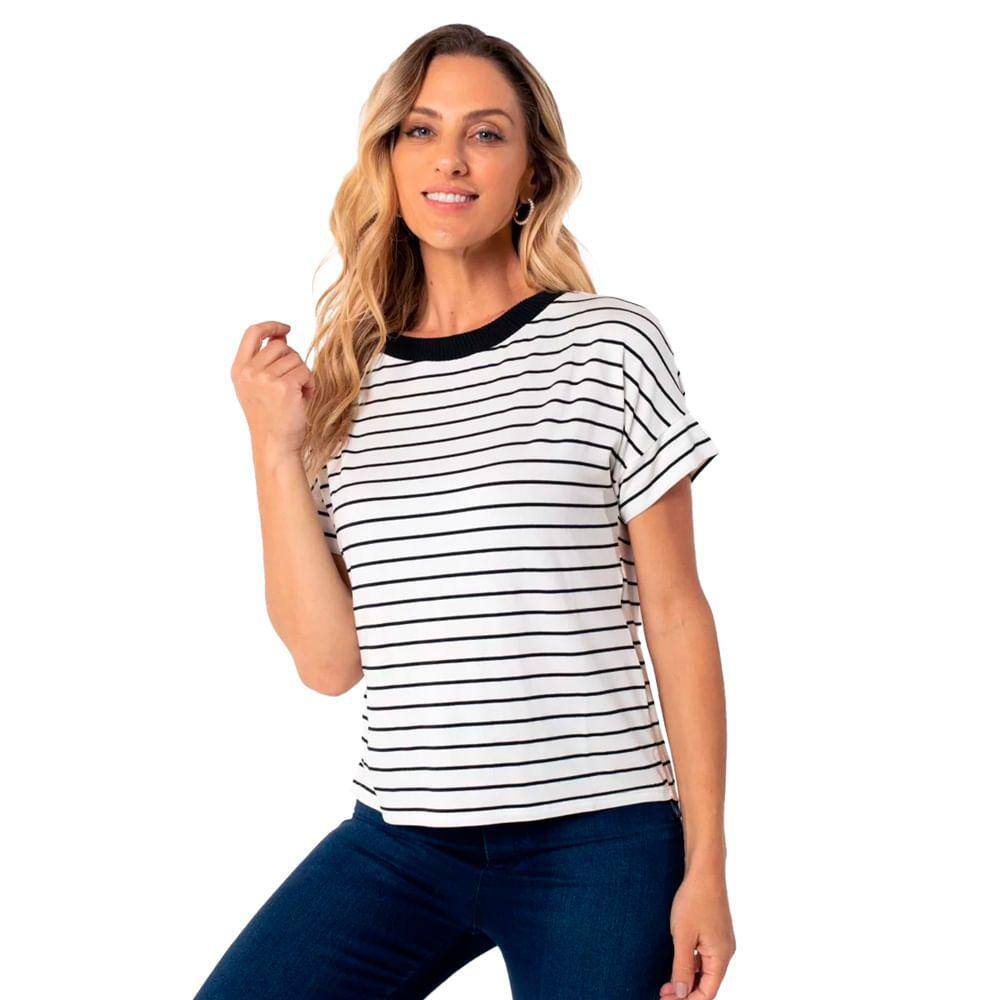 Camisa listrada preto e branco feminina | Pontofrio