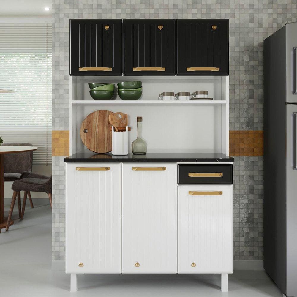 Armário de Cozinha 6 Portas 1 Gaveta Diamante Smart Telasul Branco/Preto