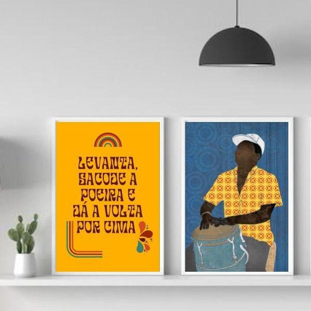 Kit 2 Quadros Samba Sambista 45x34cm Moldura Preta