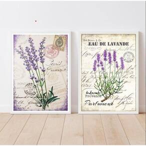 Kit 2 Quadros Lavanda Provençal Vintage 45X34Cm - Com Vidro