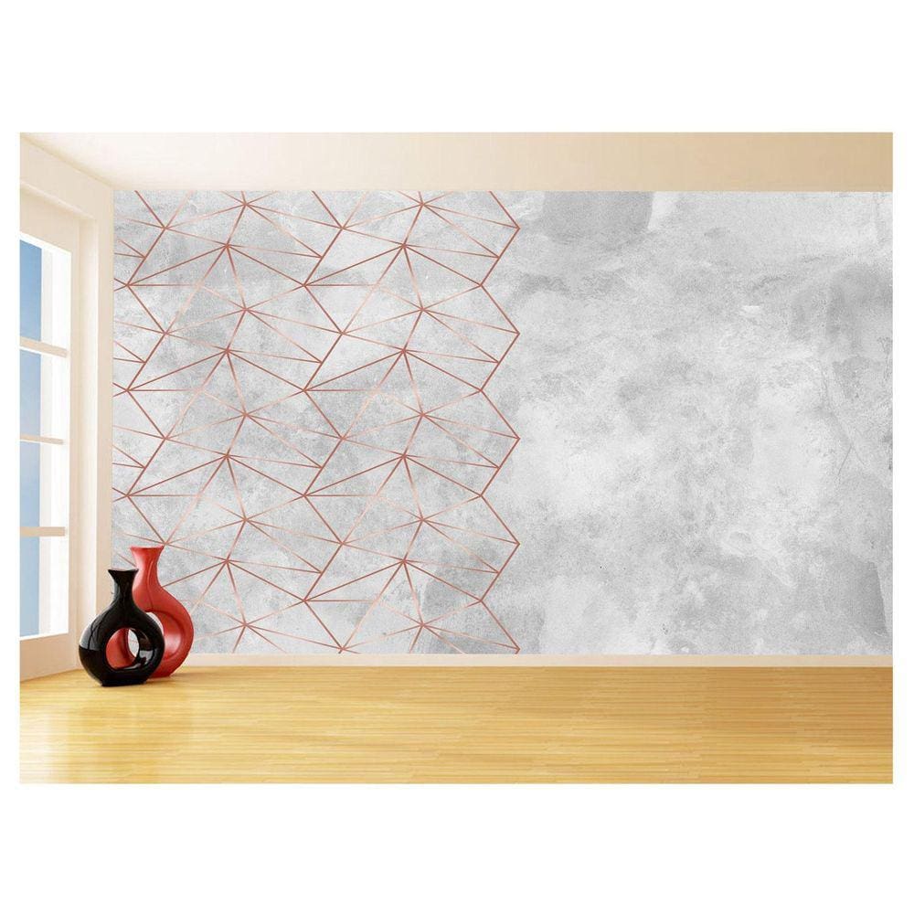 Papel De Parede 3D Concreto Linhas Dourado Rose 3,5M Kkt243