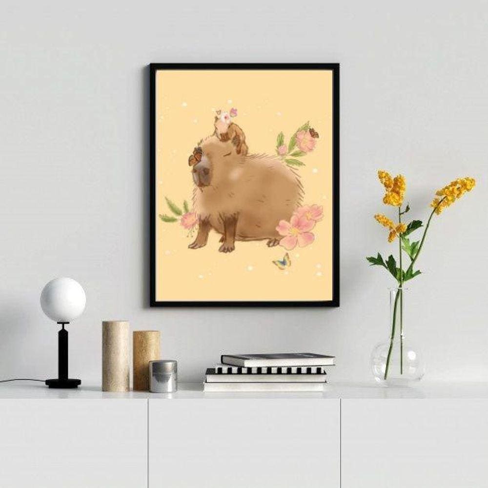 Quadro Capivara Desenho 45x34cm Moldura Preta