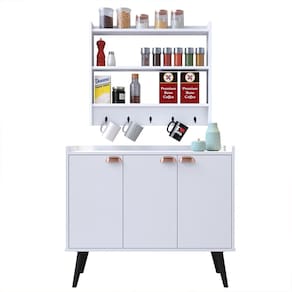 Kit Aparador Buffet Organizador Prateleira Interna Truzzi Armário Parede Porta Condimentos Cozinha Amélia - Branco - RPM Móveis