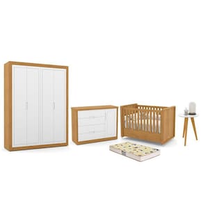 Dormitório Tutto New 4 Portas, Cômoda 1 Porta, Berço com Colchão D18 e Mesinha - Matic Móveis