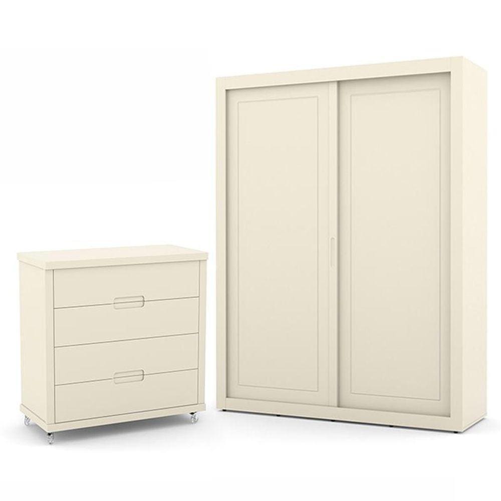 Jogo de Quarto Infantil com Guarda Roupa 2 Portas de Correr e Cômoda 4 Gavetas Tutto New - Matic Móveis