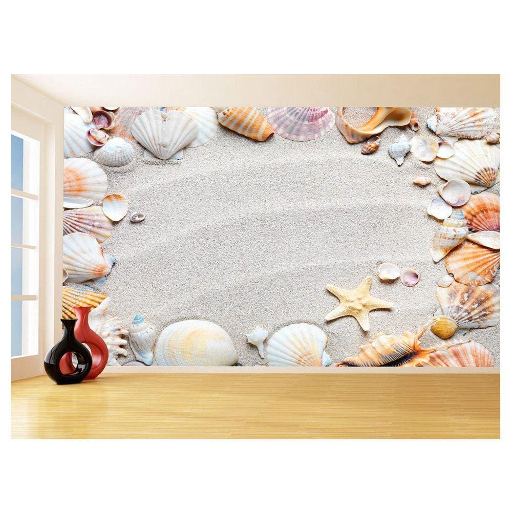 Papel De Parede Praia Mar Areia Conchas Ondas 3,5M Npr257