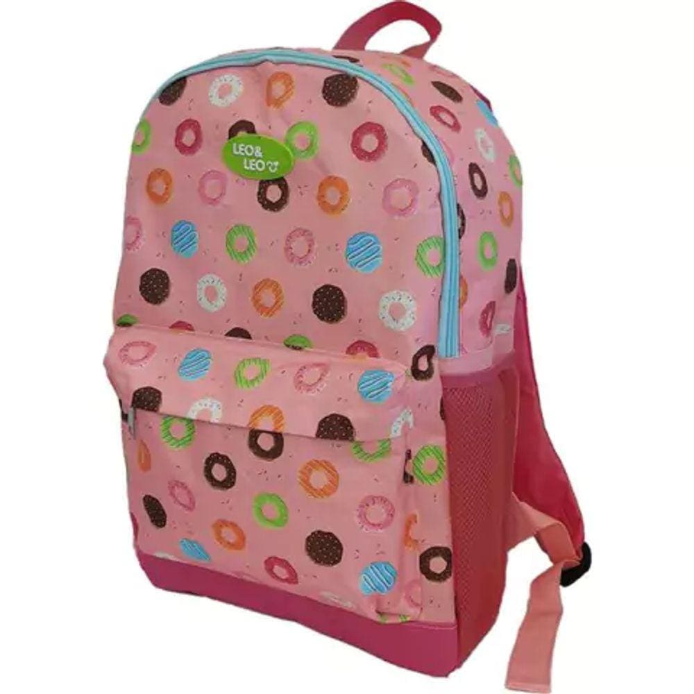 Mochila Donut Cor Rosa Desenho Do Tecido Donuts Leo e Leo