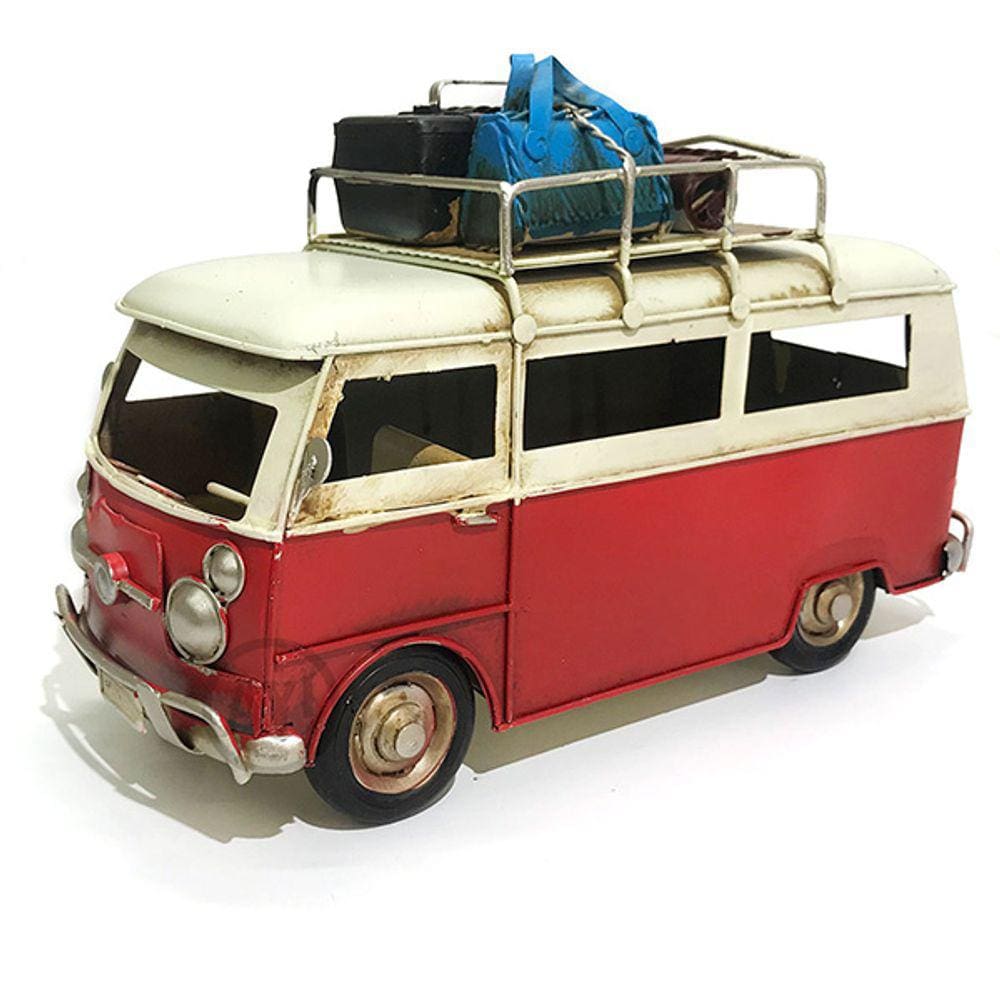 Miniatura Kombi Bagageiro Safari em Metal Rústico - Decoração Vintage