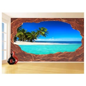 Papel De Parede 3D Praia Mar Caverna Pedras Céu 3,5M Npr291