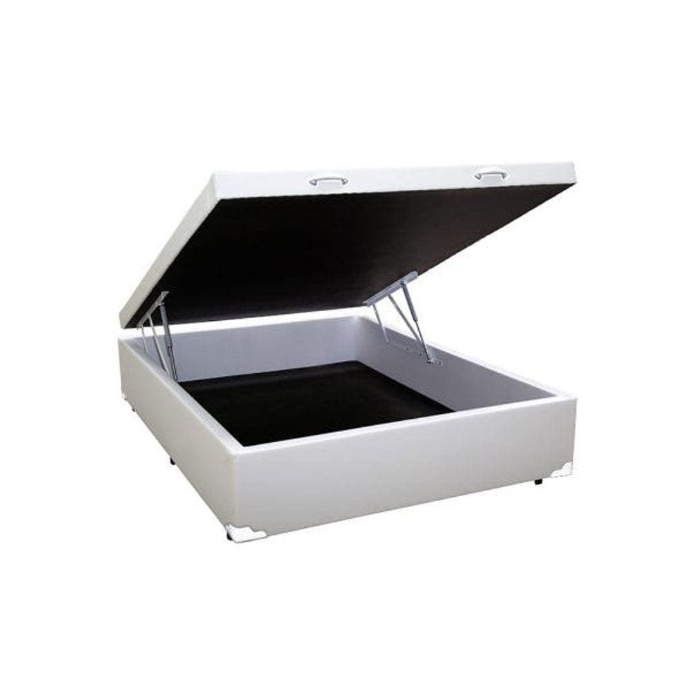 Base Box Baú Casal Sintético Branco - 39x138x188