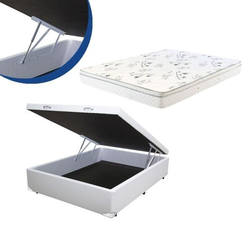 Cama Box Baú Casal Colchão Mola Bonnel + Box Sintético Branco 63x138x188