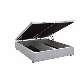 Base Box Baú Casal Bipartido Sintético Branco 138x188x39