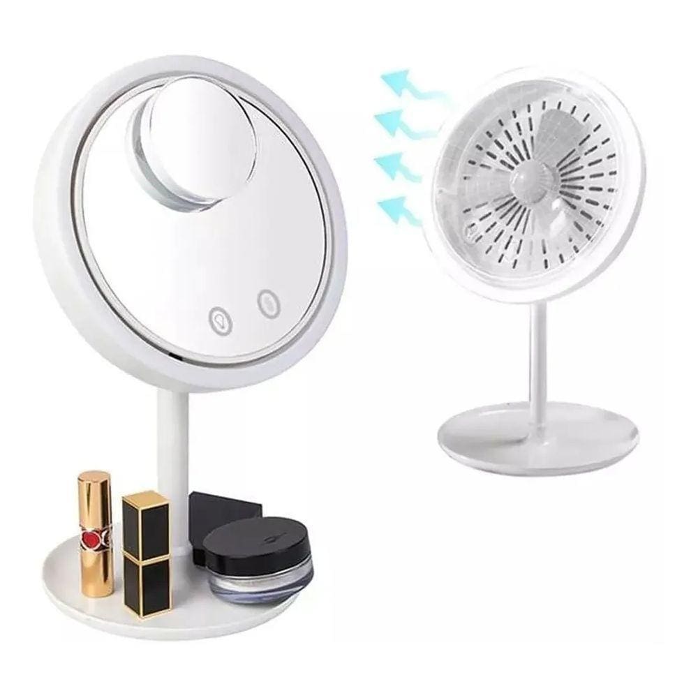 Espelho Led Ventilador Mini Espelho Aumento Usb Redondo