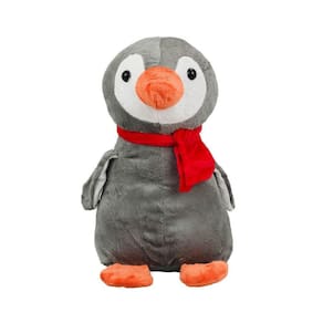 Pinguim Pelúcia Cinza Cachecol Vermelho 30cm