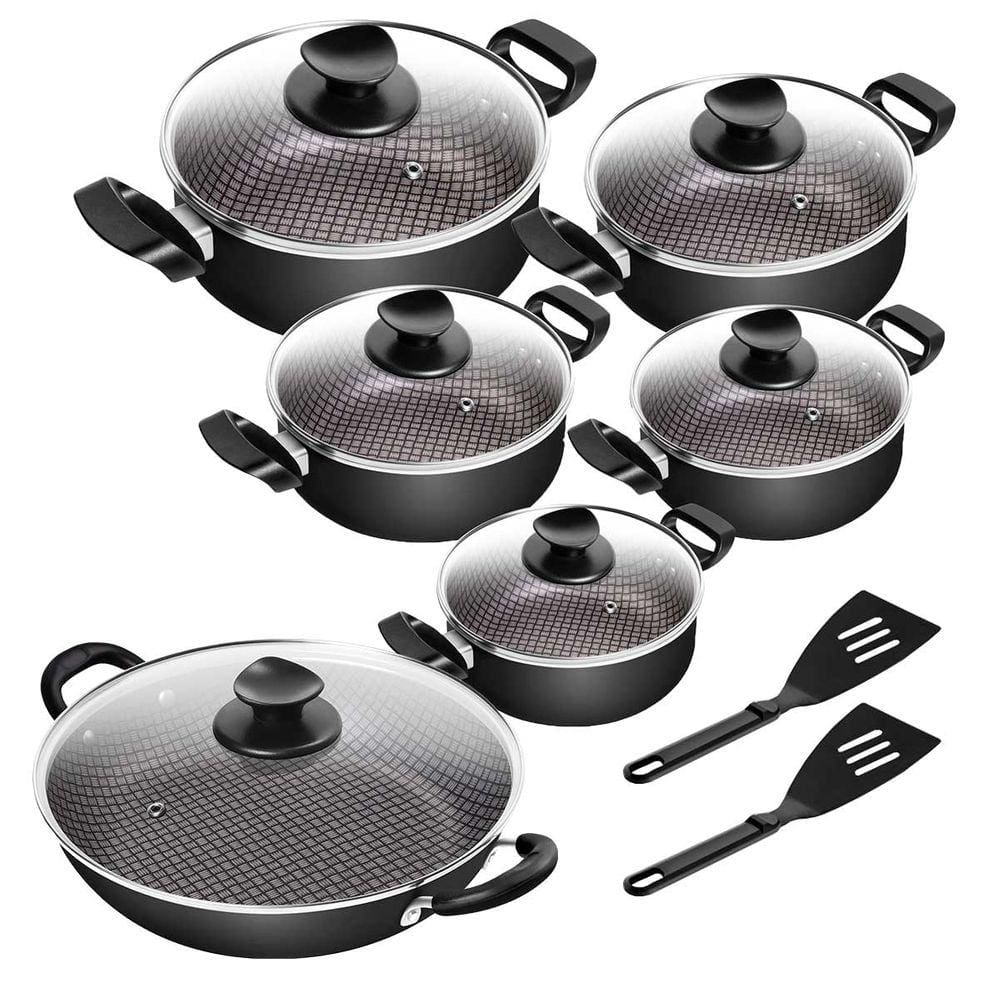 Conjunto De Panelas Antiaderente Spesso Caçarola + Frigideira Wok N° 28 2 Alças Preto 6 Peças Patolux