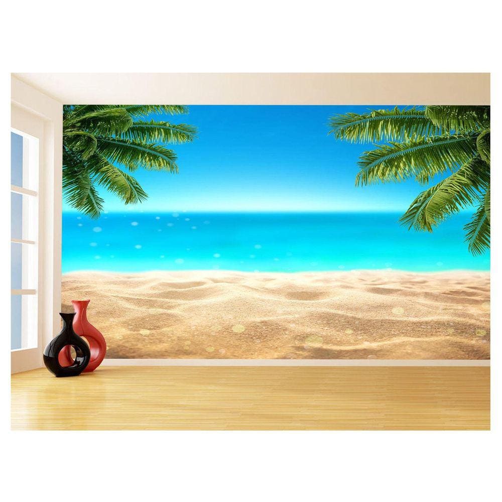 Papel De Parede Praia Mar Coqueiros Areia Céu 3,5M Npr326