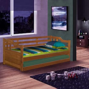 Sofá Cama 2 Lugares Solteiro Madeira Maciça Castanho Benjamim Shop JM
