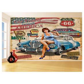Papel De Parede 3D Carro Antigo Hot Rod Pin Up 3,5M Cxr93