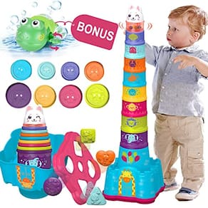 Brinquedos de empilhamento do bebê para crianças 1-3, Nesting copos forma assim