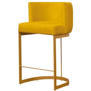 Banco Banqueta Emília para Cozinha Suede Amarelo com Base Dourada Star Confort