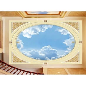 Papel De Teto Céu Azul Nuvens Moldura Impressa 3,5M Rof25