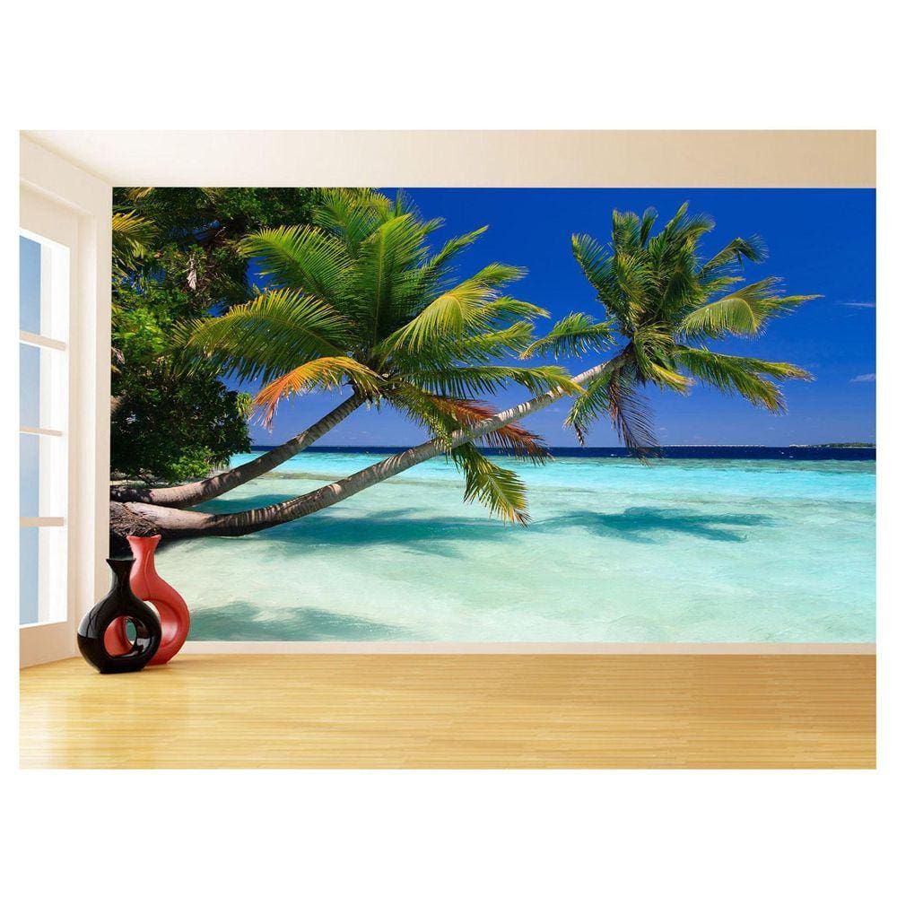 Papel De Parede Coqueiros Praia Mar Azul Água 3,5M Npr269