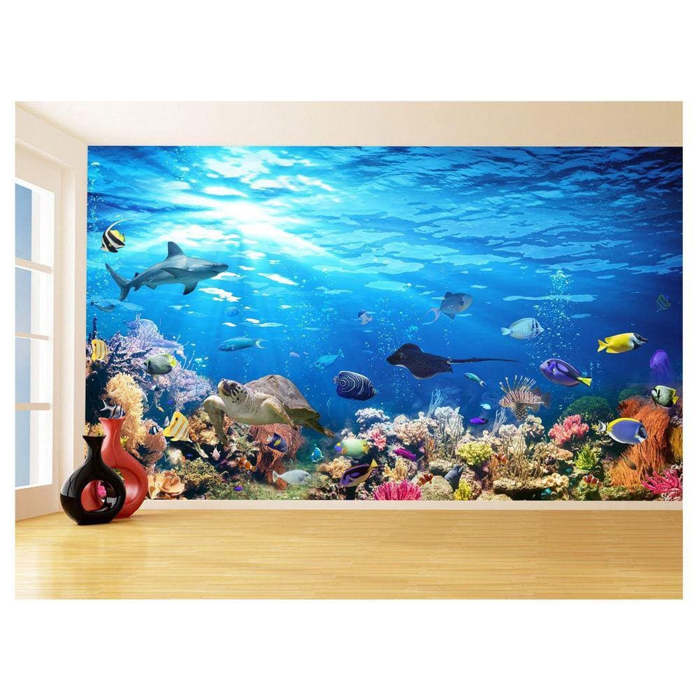 Papel De Parede 3D Fundo Do Mar Peixes Oceano 3,5M Fm111