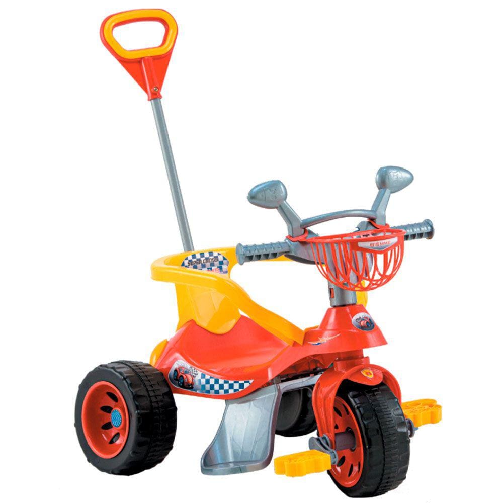 Triciclo Infantil Motoca Vermelho Menino C/ Empurrador