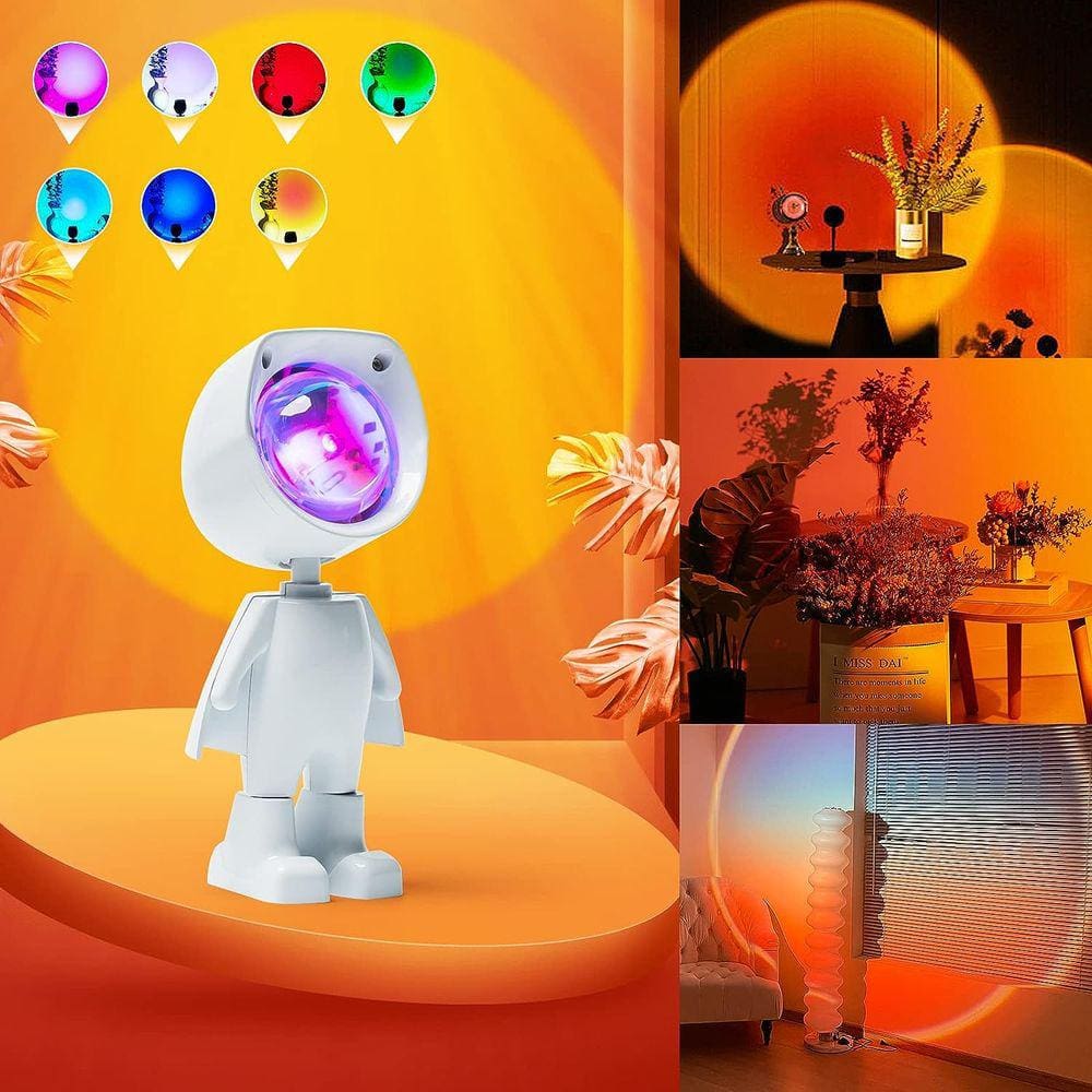 Romântico Astronauta Robô Sunset Lamp Projector Multi Color S