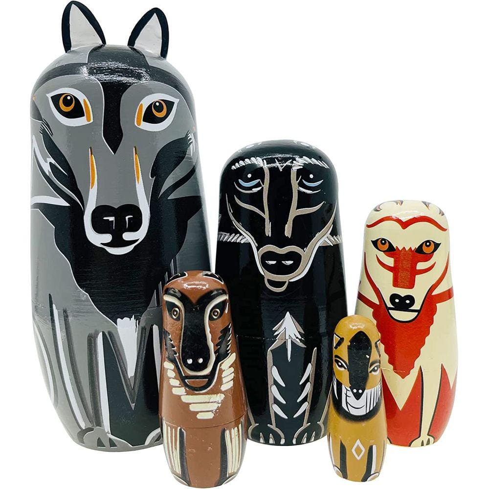 Gray Cartoon Wolf Nesting Dolls Madeira Matryoshka Russo Do