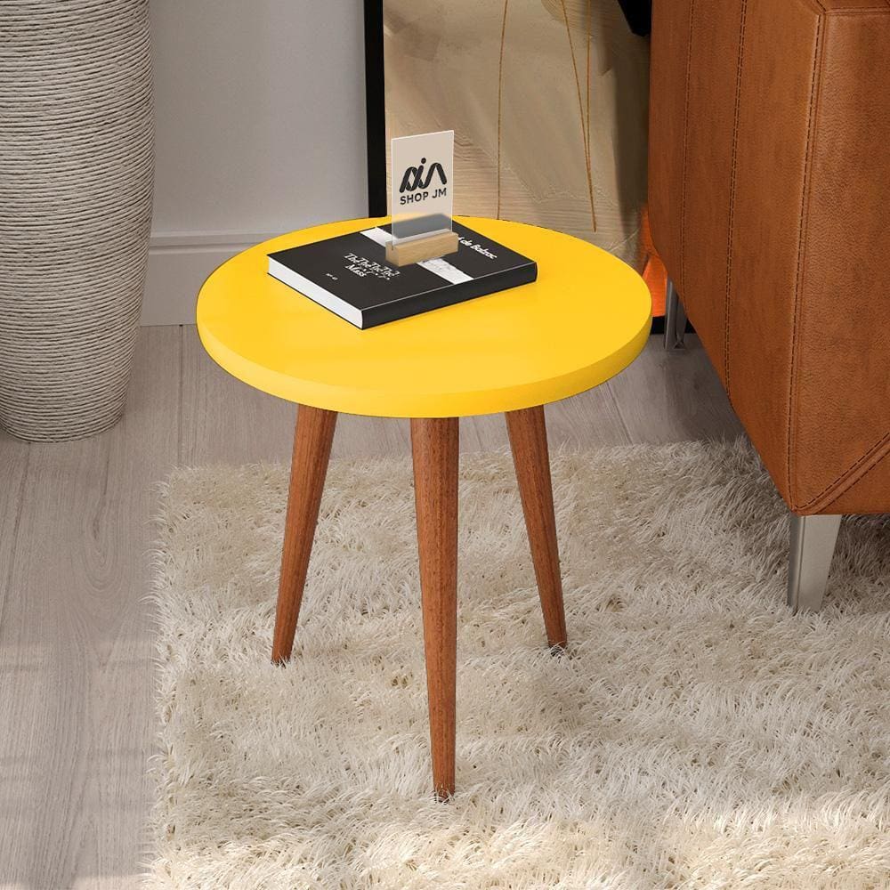 Mesa Com Pés De Palito Em Madeira Maciça Tampo Arredondado Amarelo Neville Shop Jm