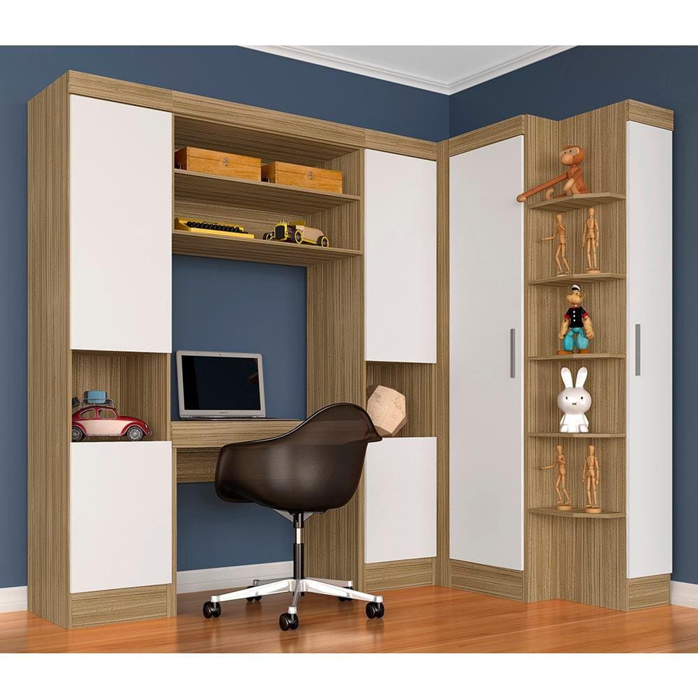 Guarda Roupa Modulado Com Penteadeira Cleo Boreal/branco - Móveis Arapongas