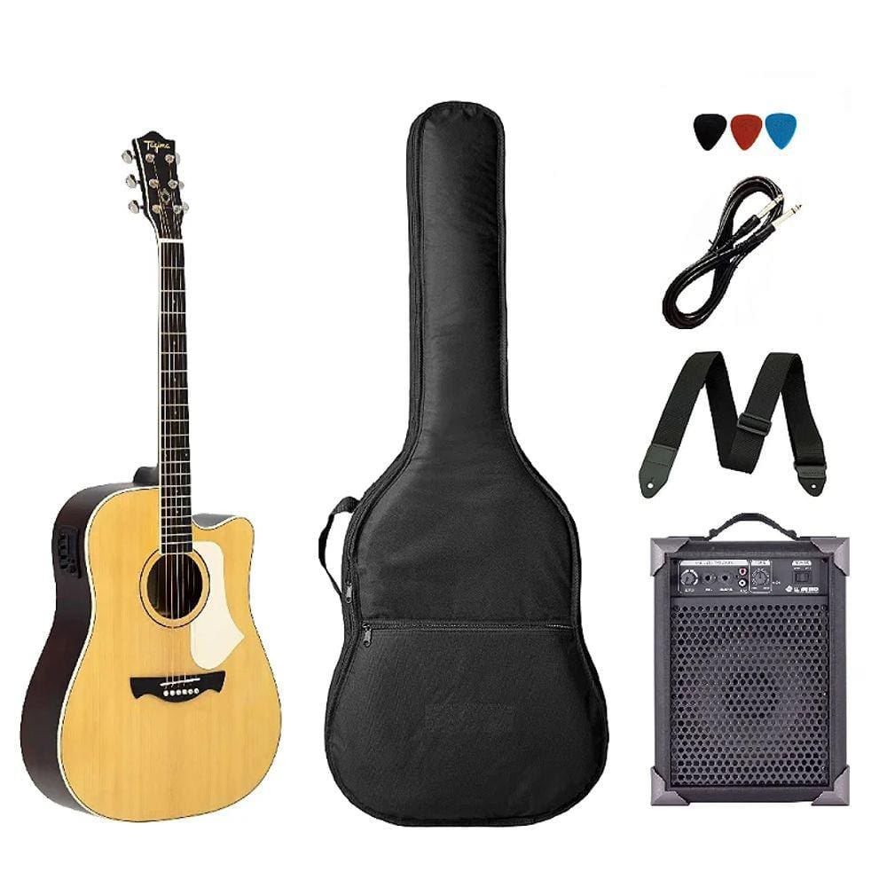 Kit Violão Folk Elétrico Tagima Andes Aço Natural + Caixa