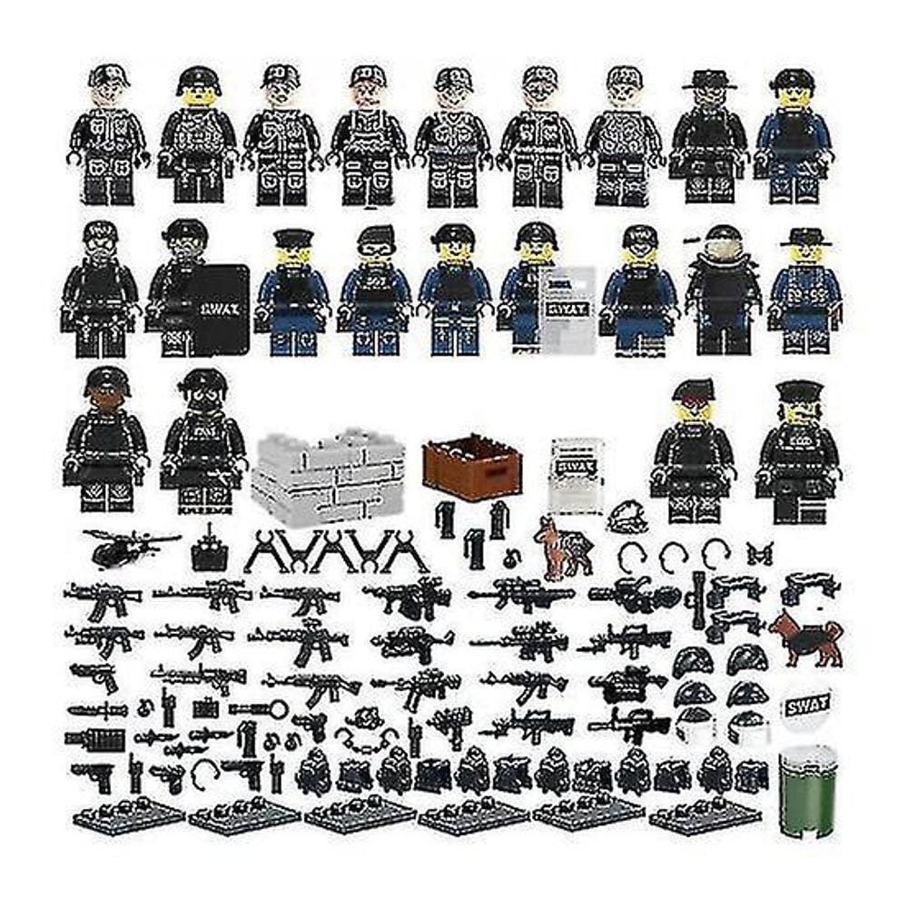 22 Peças De Blocos De Construção Da Polícia Militar Minifigura Diy