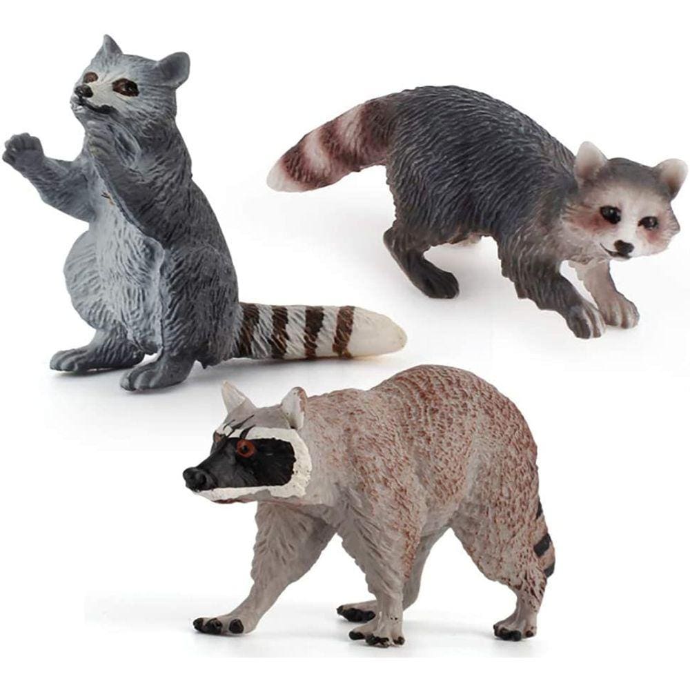 Conjunto de estatueta realista de guaxinim de plástico para família de guaxinim, conjunto de estatuetas de animais selvagens para coleção de ciência,