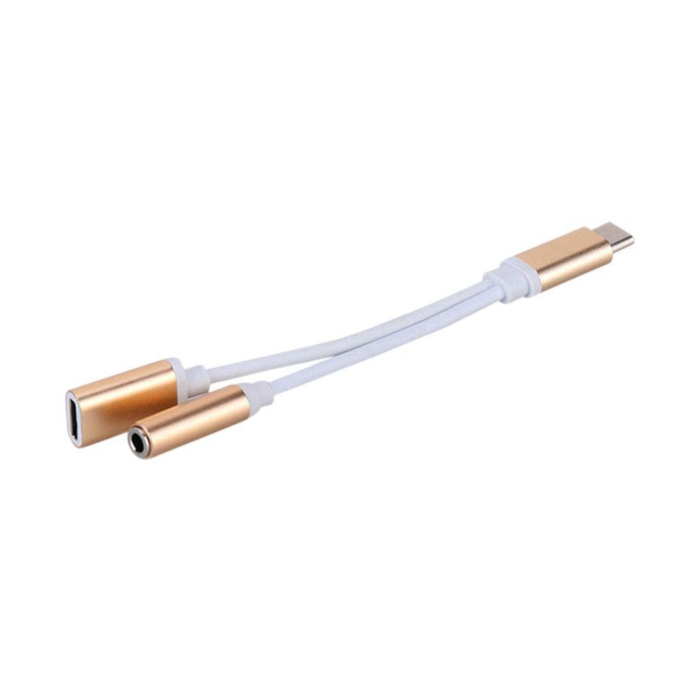 Adaptador de áudio tipo-c para tipo-c+3,5 mm Adaptador dois-em-um de carregamento de fone de ouvido